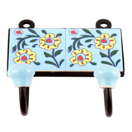 Turquoise Floral Ceramic Tiles Hooks Online